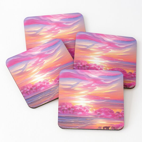 Item preview, Abstract Cloudy Beach Pink Sunset Painting designed and sold by Unaiza Khalid.