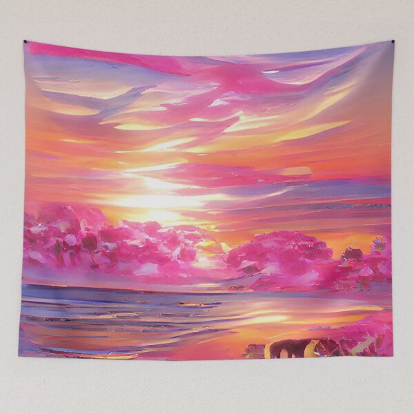 Item preview, Abstract Cloudy Beach Pink Sunset Painting designed and sold by Unaiza Khalid.
