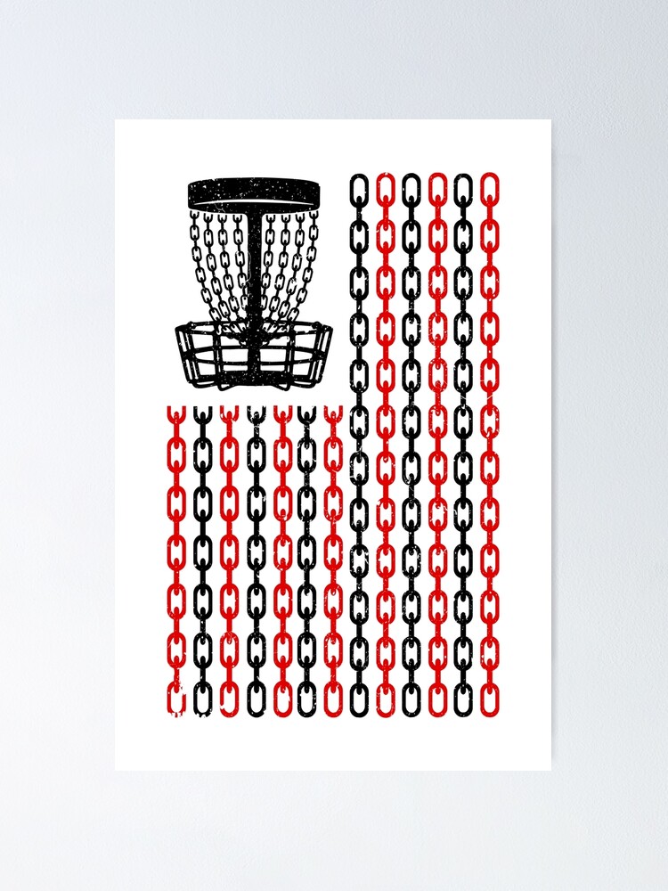"American Flag Disc Golf Player Funny USA Basket Chains" Poster for