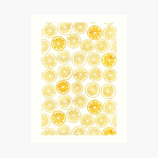 Gelbes Aquarell-Zitronenscheiben-Muster Kunstdruck