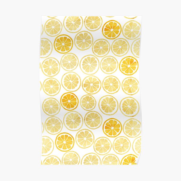 Yellow Watercolor Lemon Slices Pattern Poster
