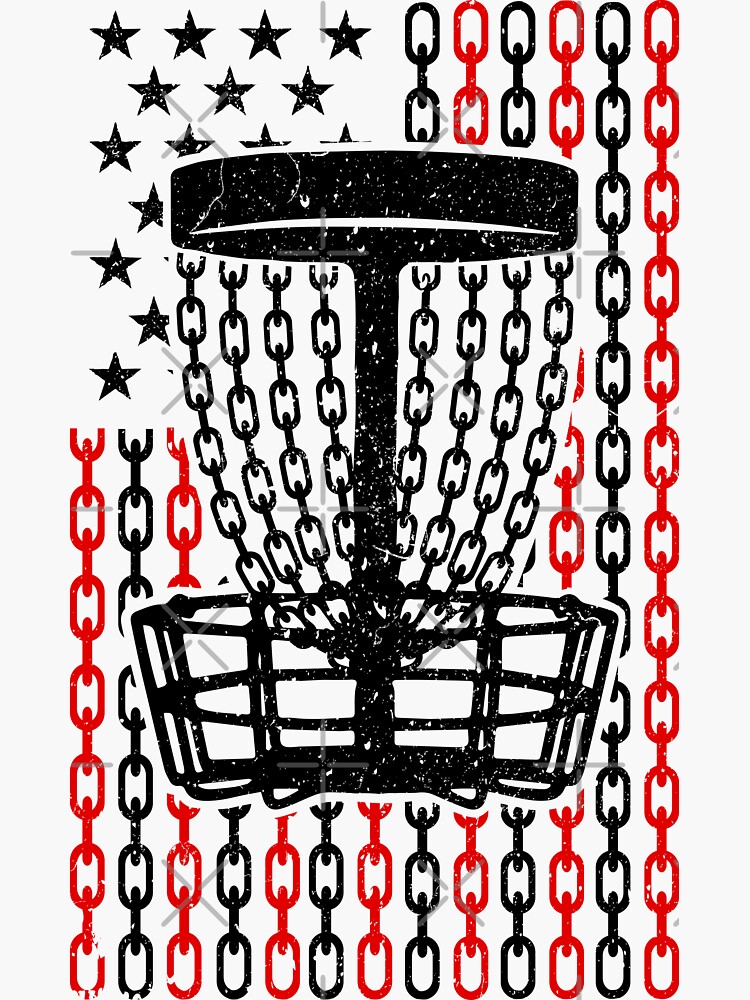 "American Flag Disc Golf Player Funny USA Basket Chains" Sticker for