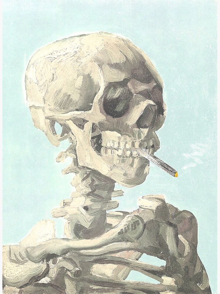 van gogh cigarette Vincent Van Gogh - Skull of a skeleton with burning cigarette (textfree  blue background version)