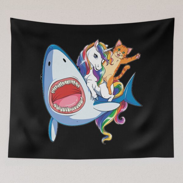 Item preview, Cat riding unicorn riding shark designed and sold by MUDOUSA.