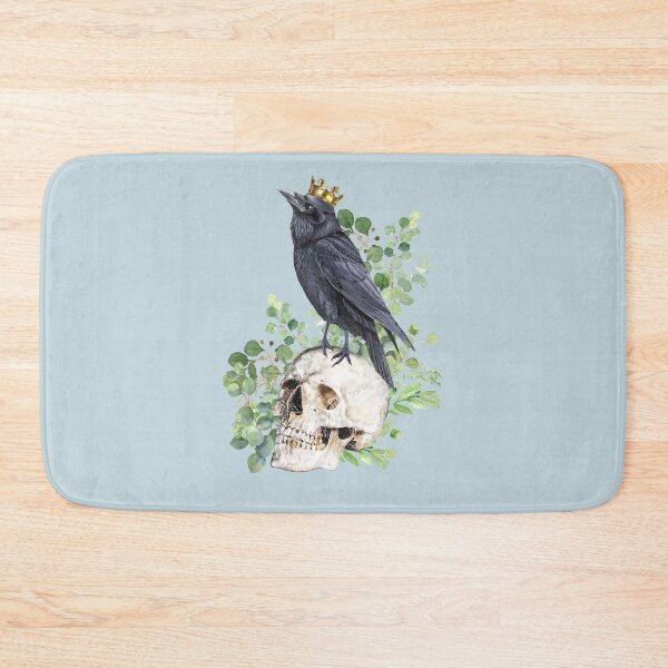 Item preview, Black raven with skull and crow, skeleton eucaliptus leaves designed and sold by Collagedream.
