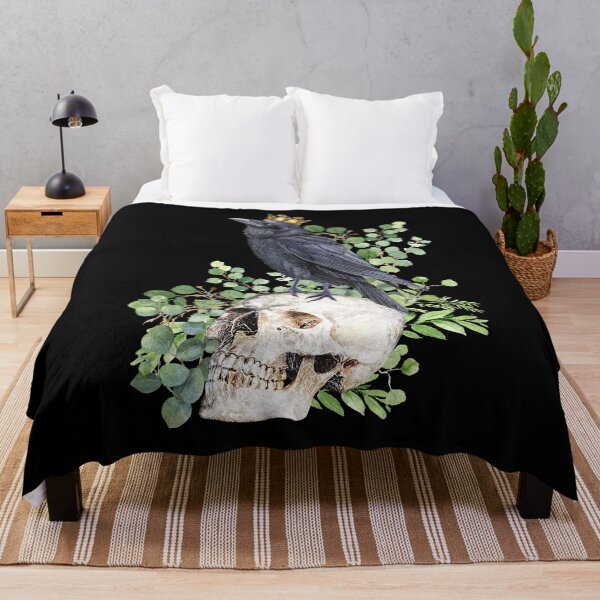 Item preview, Black raven with skull and crow, skeleton eucaliptus leaves designed and sold by Collagedream.
