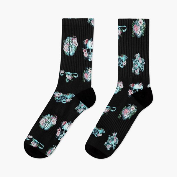 Item preview, Turquoise and pink Human anatomy, parts of human anatomy, heart, brain, lungs, skull with delicate pink roses designed and sold by Collagedream.