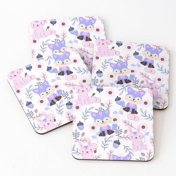 Item preview, Autumn Forest with Foxes and Rabbits (white-pink-blue) designed and sold by Dorina Larsdotter.
