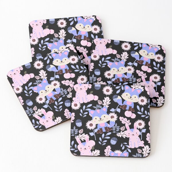 Item preview, Autumn Forest with Foxes and Rabbits (black-pink-blue) designed and sold by Dorina Larsdotter.