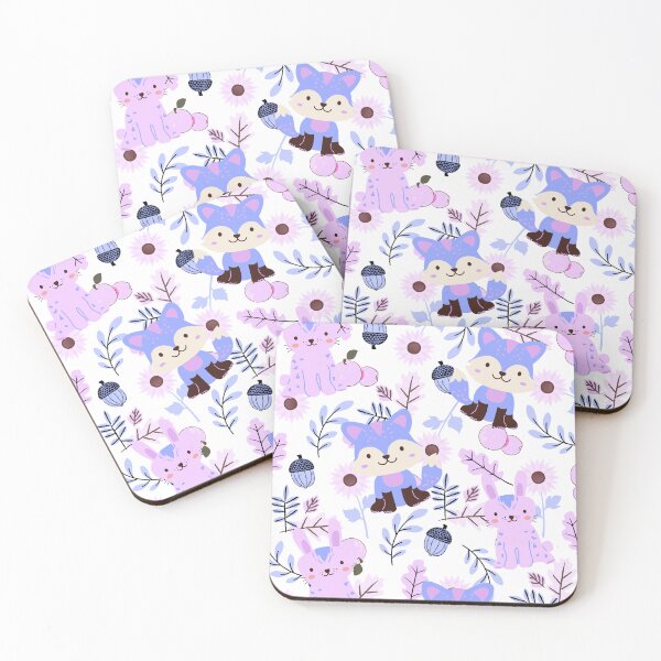 Item preview, Autumn Forest with Foxes and Rabbits (white-purple-blue) designed and sold by Dorina Larsdotter.