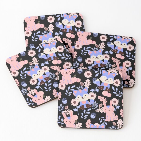 Item preview, Autumn Forest with Foxes and Rabbits (black-blue-red) designed and sold by Dorina Larsdotter.