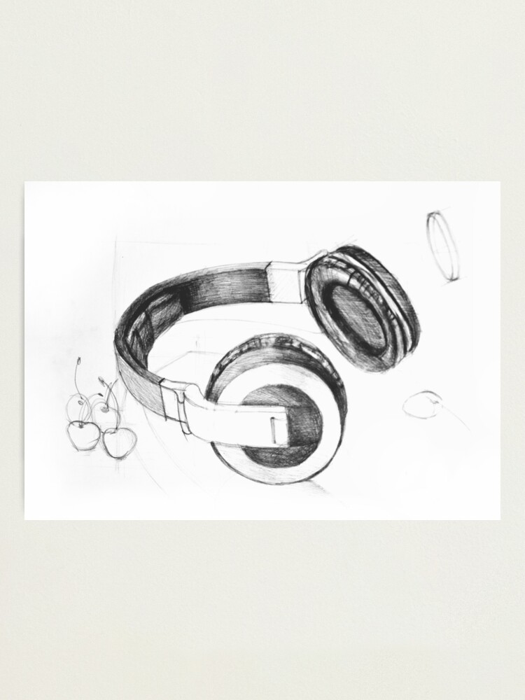 drawing sketch of headphones photographic print by oanaunciuleanu redbubble redbubble