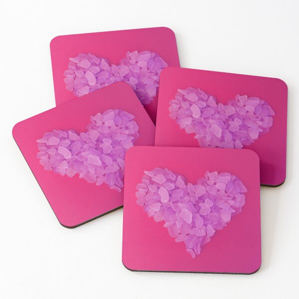 Item preview, Lilac Sea Glass in Heart Shape on Dark Pink Background Fun Beachy Décor designed and sold by Beachy.