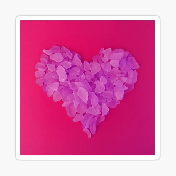 Lilac Sea Glass in Heart Shape on Dark Pink Background Fun Beachy Décor |  Sticker