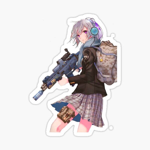 Anime Girl With Gun Design Cool Sticker For Sale By Governmentloc Redbubble