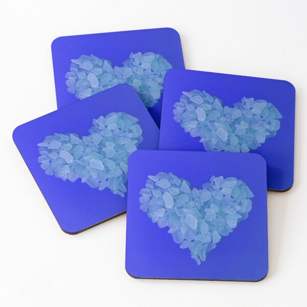 Item preview, Light Blue Sea Glass in Heart Shape on Blue Background Boho Coastal Décor designed and sold by Beachy.