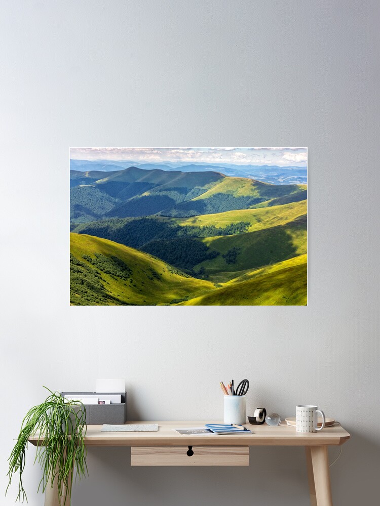 Thumbnail 1 of 3, Poster, valley between green hills in summer designed and sold by mike-pellinni.