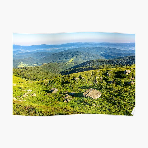 summer landscape with stones on the hill Poster