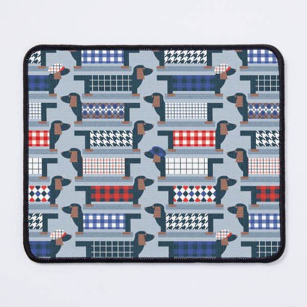 Item preview, Cheerful doxies check! // pastel blue background electric blue coral vivid and neon red checks dog winter clothes nile blue and brown geometric dachshund puppies  designed and sold by SelmaCardoso.