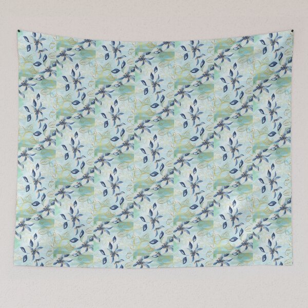 Item preview, Light Blue and Gold flowers ,pattern designed and sold by CarmenConsi.