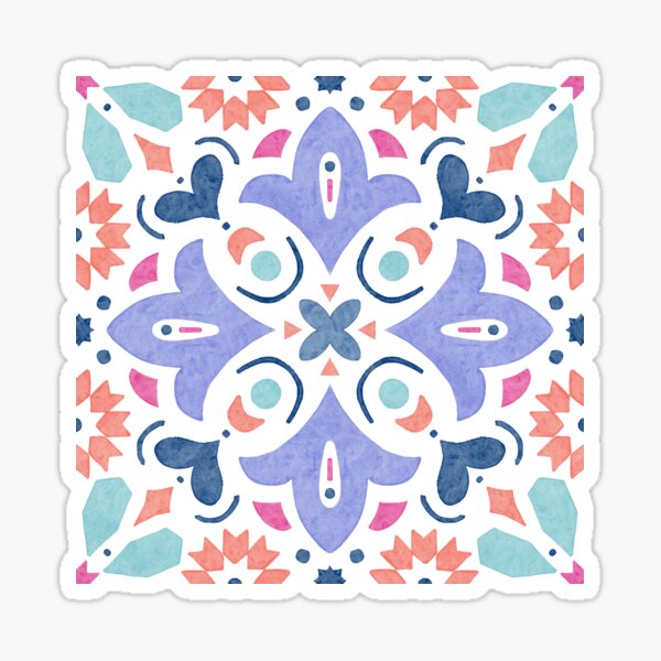 Vista previa del artículo con la obra «Diseño de azulejos de inspiración portuguesa - Púrpura multicolor», diseñado y vendido por DesignsByGG.