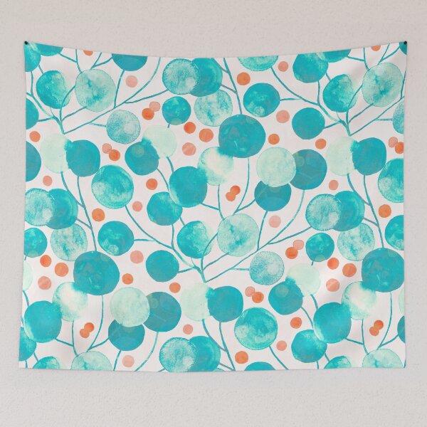 Item preview, Abstract Pompom Weeds - Turquoise, Peach designed and sold by TigaTiga.