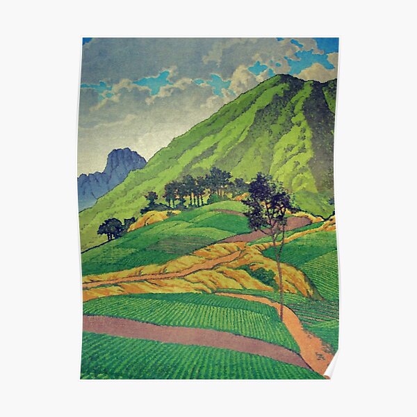 Iksey-Überfahrt - Berg-Ukiyoe-Naturlandschaft im Grün Poster