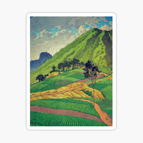 Iksey Crossing - Mountain Ukiyoe Nature Landscape in Green Sticker