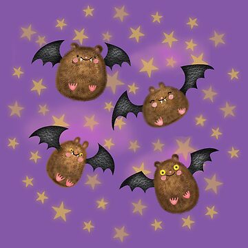 Artwork thumbnail, Cute Cuddly Bats in a Starry Sky by LeopardyNonsense