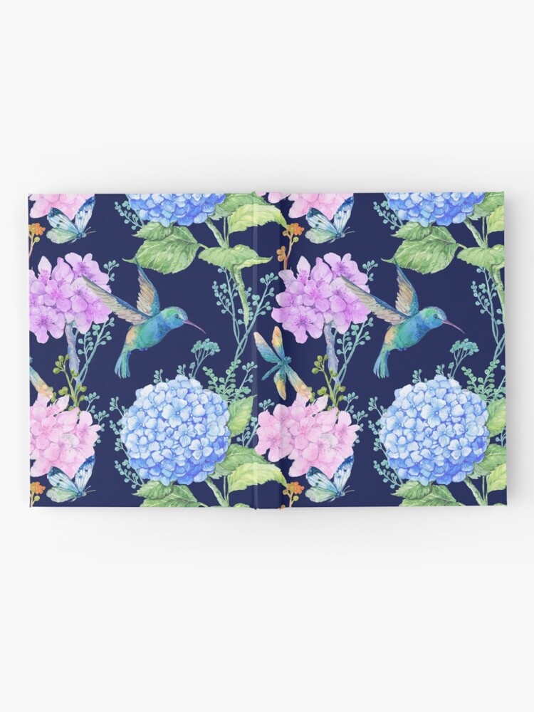 Alternate view of seamless pattern,watercolor flowers, butterflies and a little bird,Hummingbird,pattern for textile design,Wallpaper Hardcover Journal