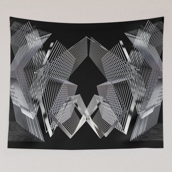 Item preview, Geometric silver metallic futuristic pattern blac designed and sold by Carolina Salazar.