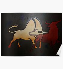 Two Bulls Fighting Poster