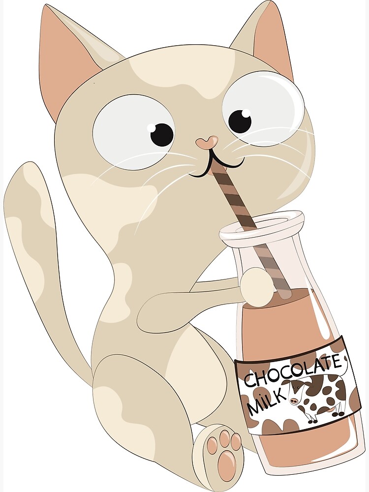 "Cute cat drinks chocolate milk " Poster for Sale by ArtofRory