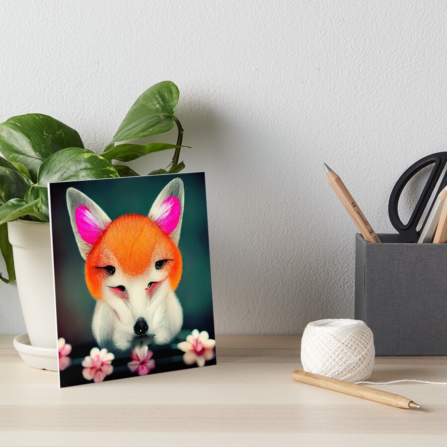 Pretty Flower Fox Art Board Print