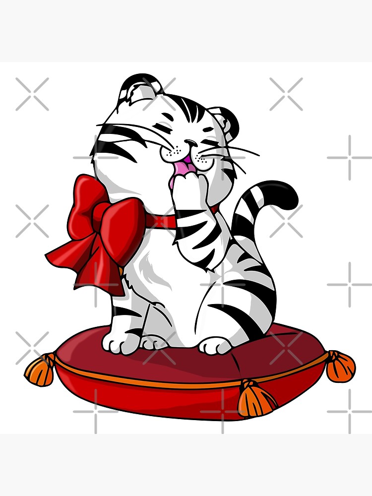 Cartoon White Tiger Cub With Red Bow Poster For Sale By Dobermashka