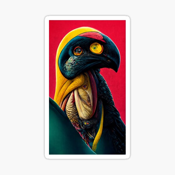 A fantasy portrait of an unusual bird in a fairy-tale elfin forest. Fabulous flower garden and cute fantasy birds. Sticker