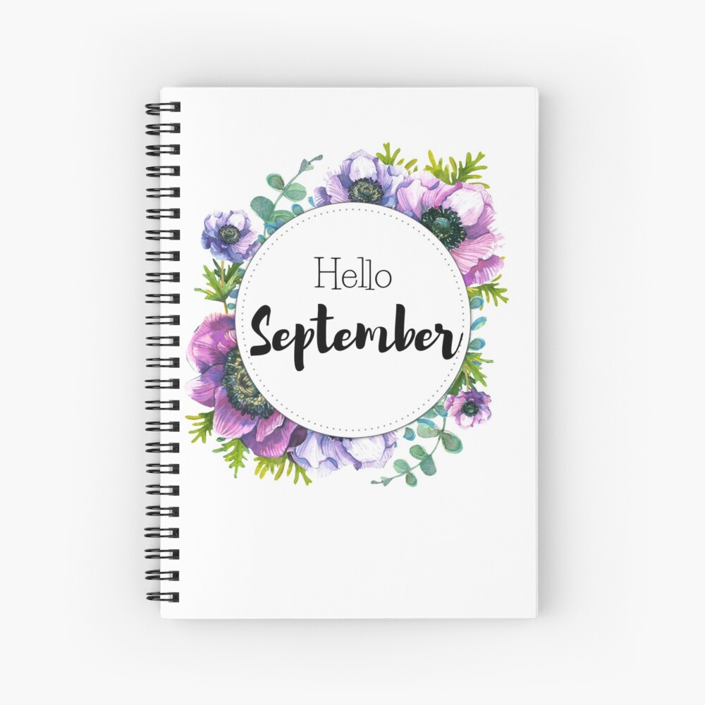 Hello September - monthly cover for planners, bullet journals Spiral Notebook