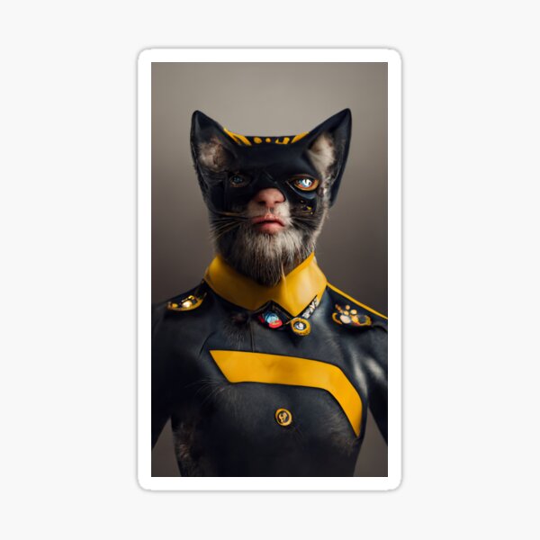 Portrait of a fantasy superhero cat. Ambitious and brave hero cat. A symbol of leadership, inner strength, power, motivation. Sticker