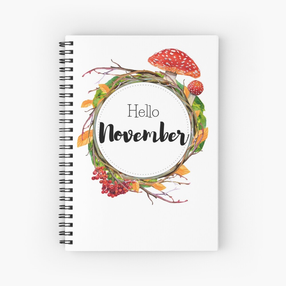 Cuaderno de espiral «Hola noviembre: portada mensual para planificadores,  diarios bullet» de vasylissa | Redbubble