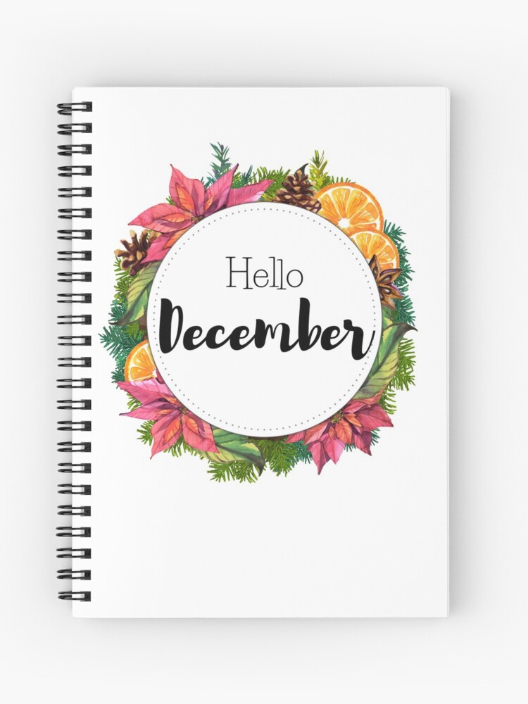 Cuaderno de espiral «Hola diciembre - portada mensual para planificadores,  diarios bullet» de vasylissa | Redbubble