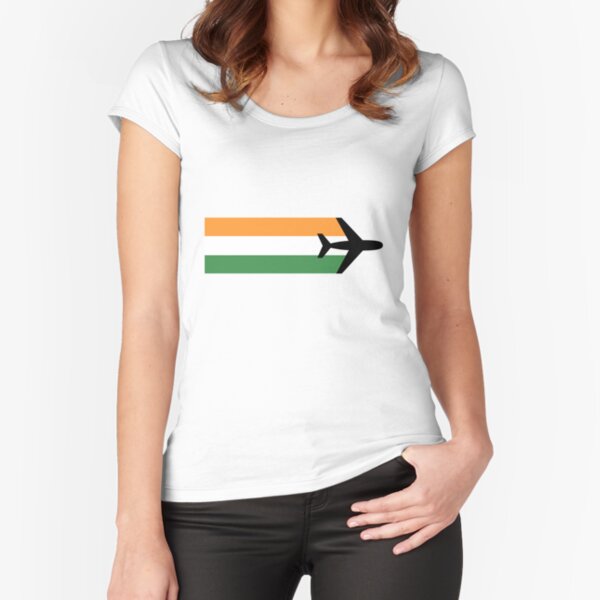 Plane Flying in India Flag Colors Fitted Scoop T-Shirt