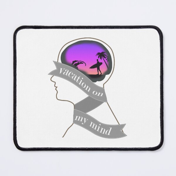 Item preview, Vacation on My Mind- abstract, holiday, beach, sea, ocean, lake, wave, palm, tree, tropical, brain, ribbon, head, bust, outline designed and sold by Bruh-llc.