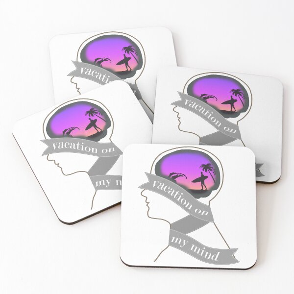 Item preview, Vacation on My Mind- abstract, holiday, beach, sea, ocean, lake, wave, palm, tree, tropical, brain, ribbon, head, bust, outline designed and sold by Bruh-llc.