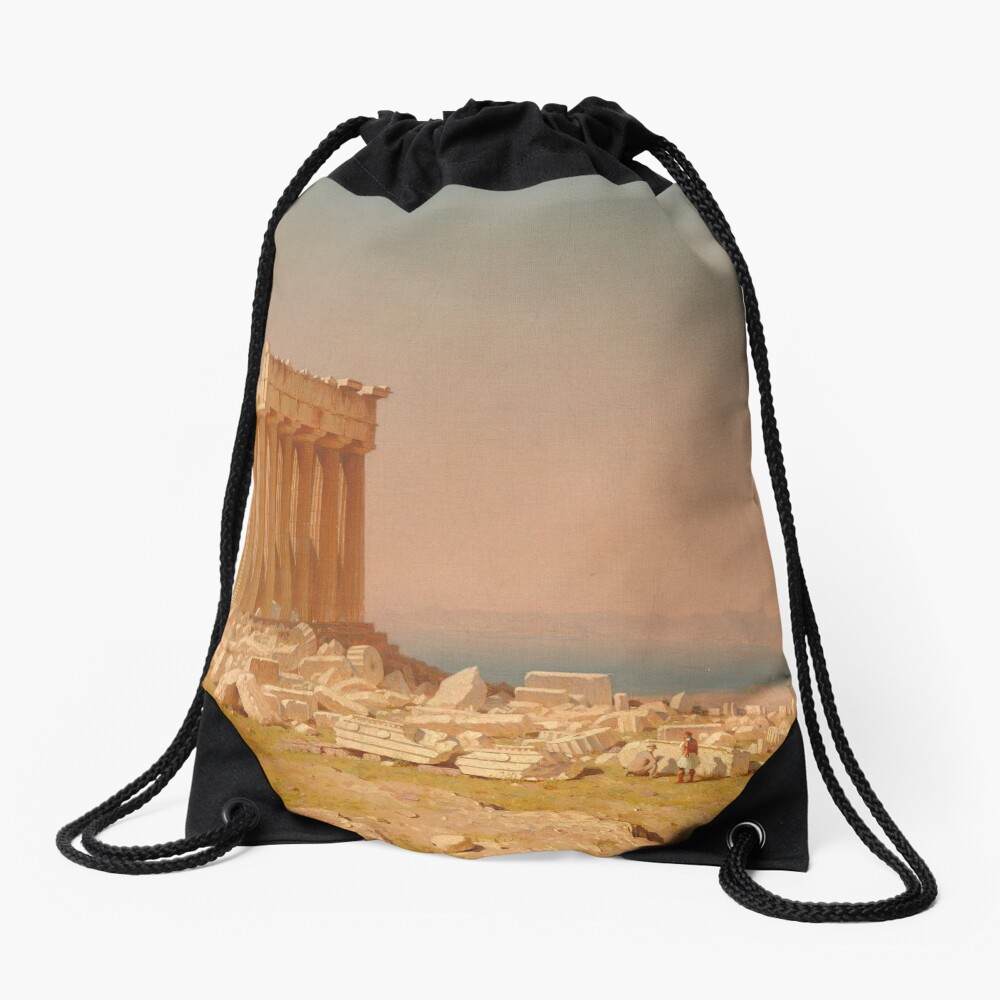 Ruins of the Parthenon Oil Painting by Sanford Robinson Gifford Drawstring Bag