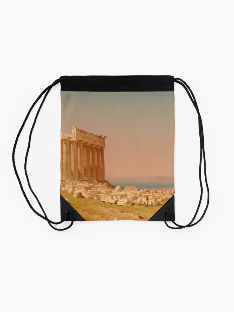 Alternate view of Ruins of the Parthenon Oil Painting by Sanford Robinson Gifford Drawstring Bag