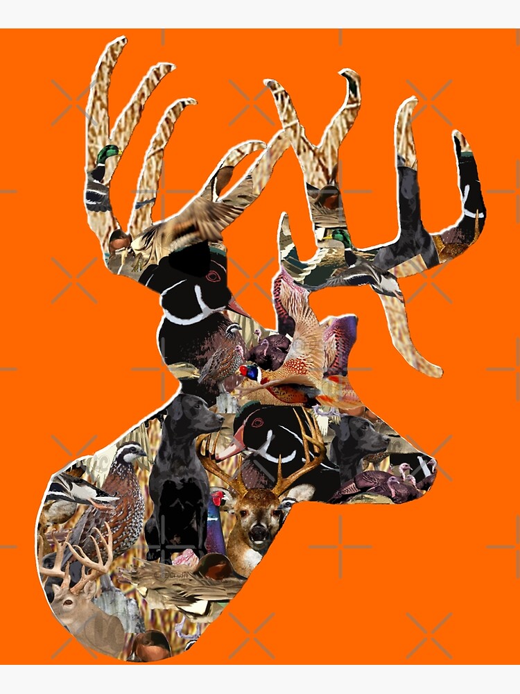 Deer Hunting Whitetail Buck Wildlife Collage Design For Deer And Bird Hunters Poster For 3696