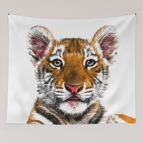 Item preview, Little Tiger Cub Oil Paint Portrait, Cute Little Tiger Cub Oil Paint Art, Adorable Little Tiger Cub Oil Paint, Little Tiger Cub Oil Paint designed and sold by Trendymotion.