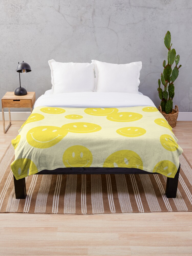 Preppy, Yellow, Smile, Preppy Aesthetic, Happy Face Throw Blanket for Sale  by 1StickerShop