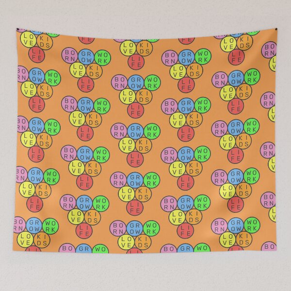 Item preview, Life Cycle Quote - Born Grow Work Love Kids  - Upside down circles Pyramid - Pastel colors rainbow - Dark text - Violet to red designed and sold by RainbowWordLand.