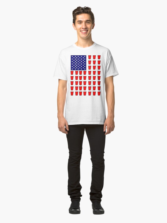 Alternate view of US Flag Beer Pong Drinking Game Classic T-Shirt